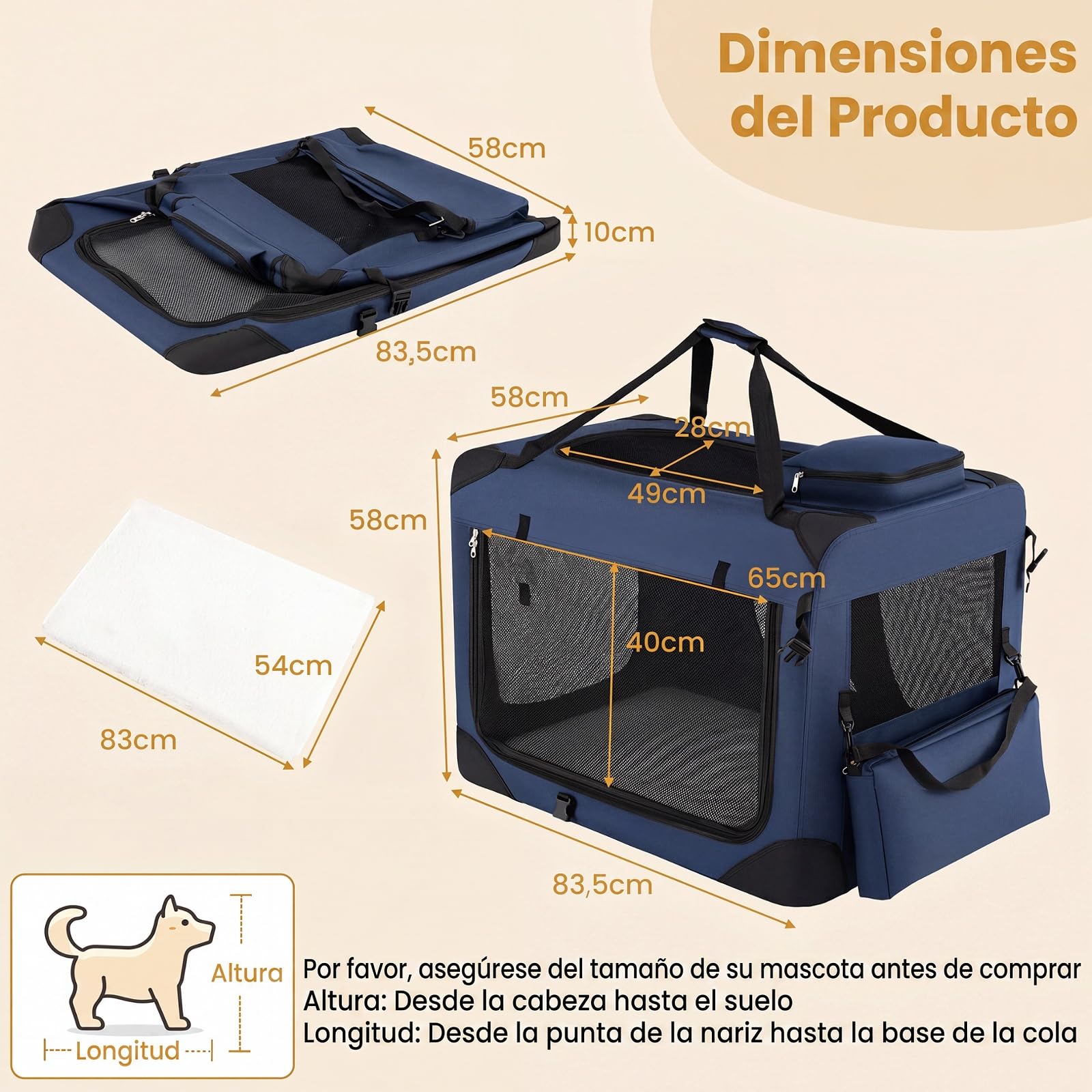 COSTWAY Transportín para Perros Plegable, Bolsa Transporte para Gatos con Ventanas de Malla, 3 Puertas y Bolsillos Extraíbles, Portador de Viaje para Mascotas Interior y Exterior (Azul,Large)