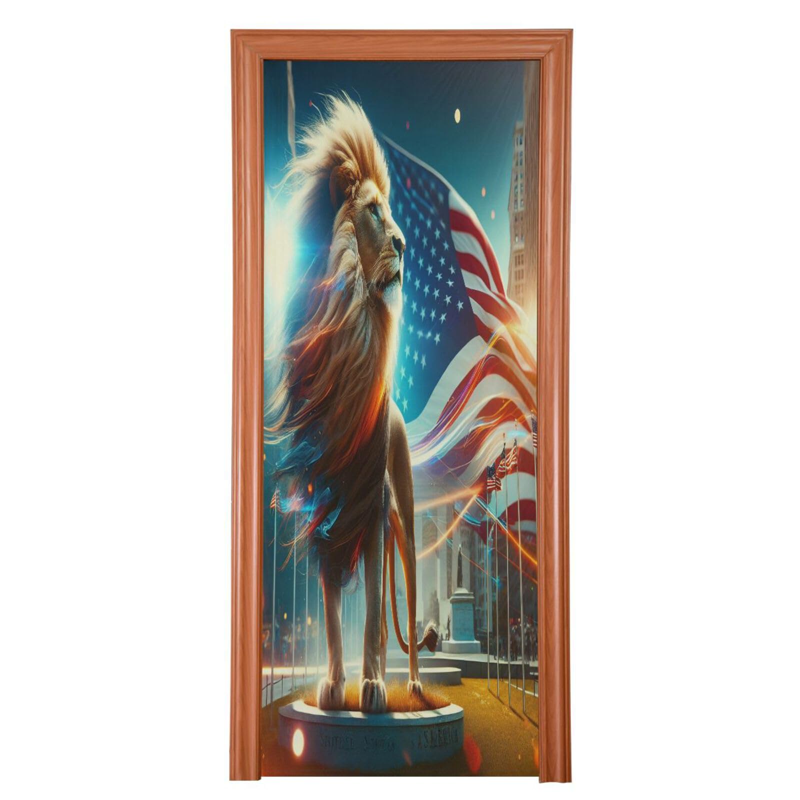 FLildon Independence Day Lion Door Cover Decoration, 4th of July Party Accessory Porch Decor for Festive Ornament Room Door Covers 36 x 98 Inch
