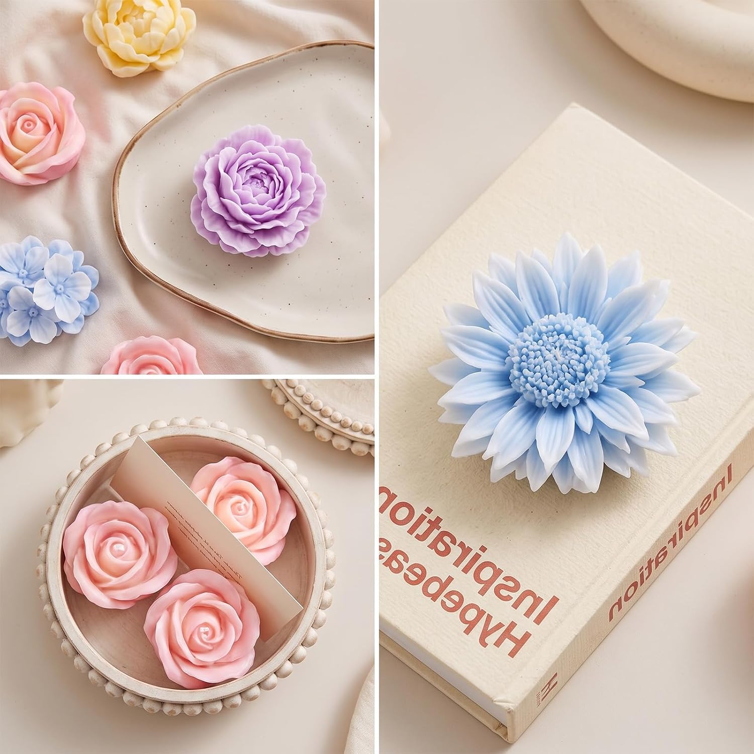 9 Pcs Rose Flower Tulip Peony Heart Candle Soap Wax Mold, Flower Candle Mold 3D Heart Tulip Silicone Molds, Spring Candles Moulds 3D Floral Silicone Molds for Soap Epoxy Resin Wax Soy Waxs Beeswax