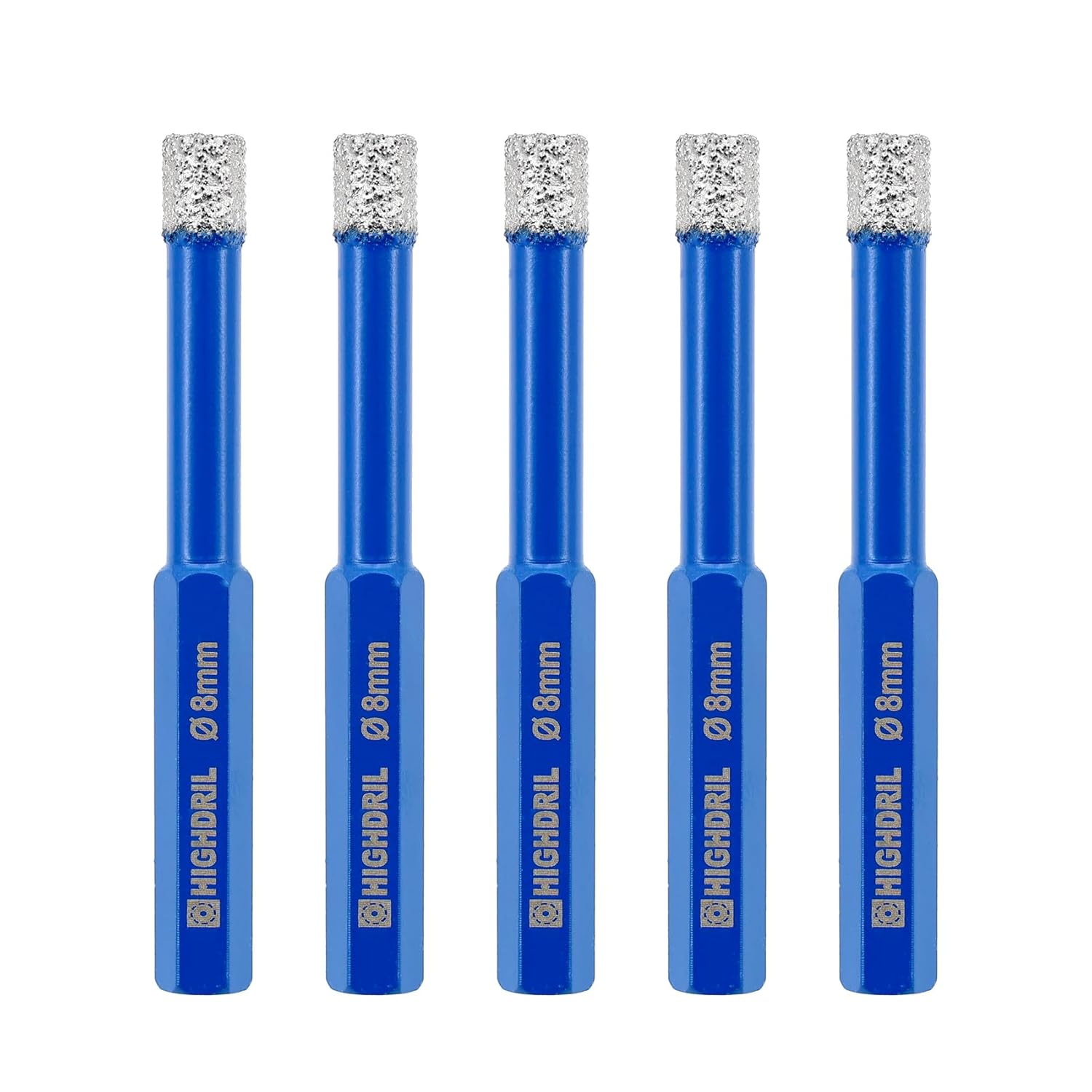 Dry Diamond Tile Drill Bit with Hex Shank,HIGHDRIL Diameter 5pcs 5/16"(8mm) for Porcelain Ceramic Granite Marble Hard Materials Electric Drill Diamond Core Bit