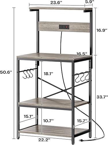 Miniatura 70 de SUPERJARE - Estante de cocina con toma de corriente de 4 niveles, soporte de microondas de cocina con 6 ganchos en forma de S, estante de Marrón