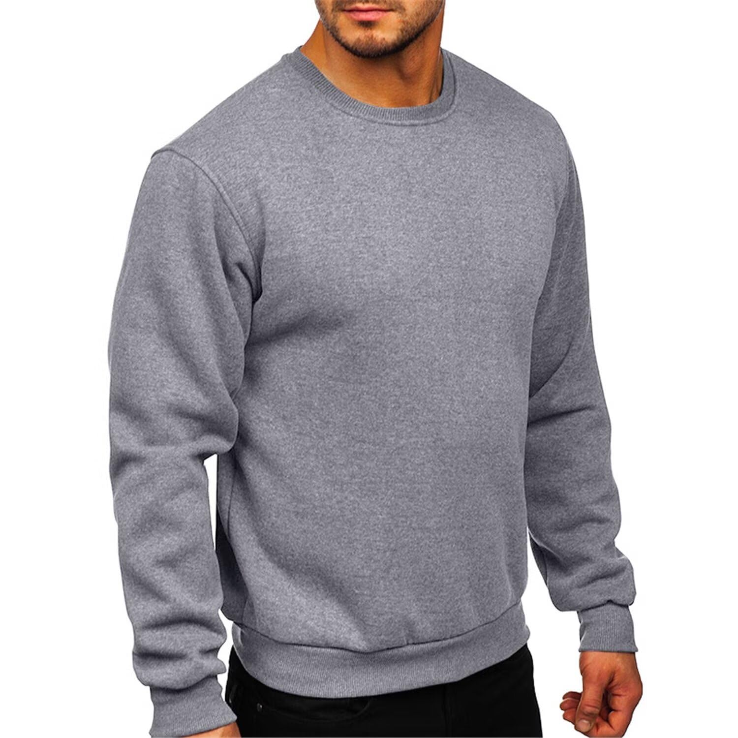 Felpa con cappuccio da uomo, alla moda, a maniche lunghe, casual, girocollo, in pile, termica, Grigio chiaro, Medium