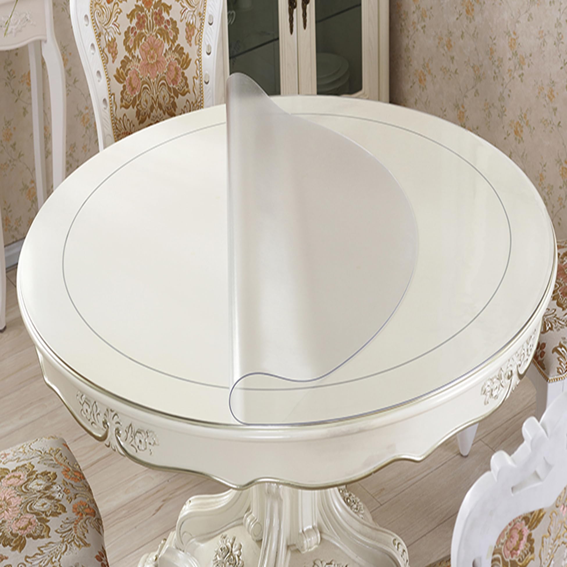 95cm Circular Tablecloth Frosted White Plastic Table Cloth, Anti-Scalding, Heat-Insulating 1mm Thick, Table Protector Mat, Customized Sizes Kitchen Worktop Protector, Frosted Matte 3mm