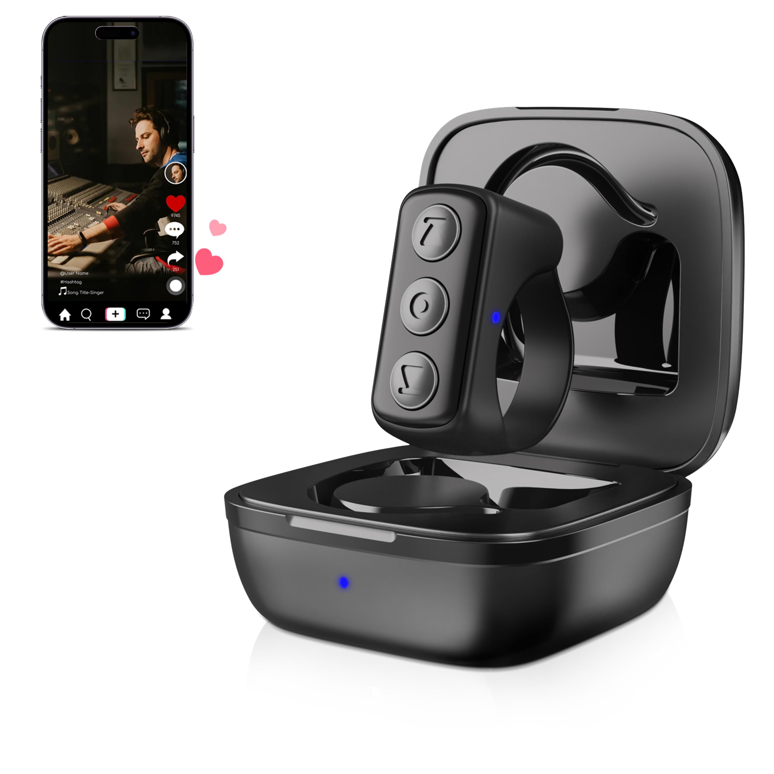 TikTok Scroll-Ring-Fernbedienung, Kindle App Page Turner (nicht für Kindle-Gerät), Telefon-Fernbedienung, Bluetooth-Controller für Kamera-Fernbedienung, Fingerfernbedienungsring für iPhone, iPad, iOS,