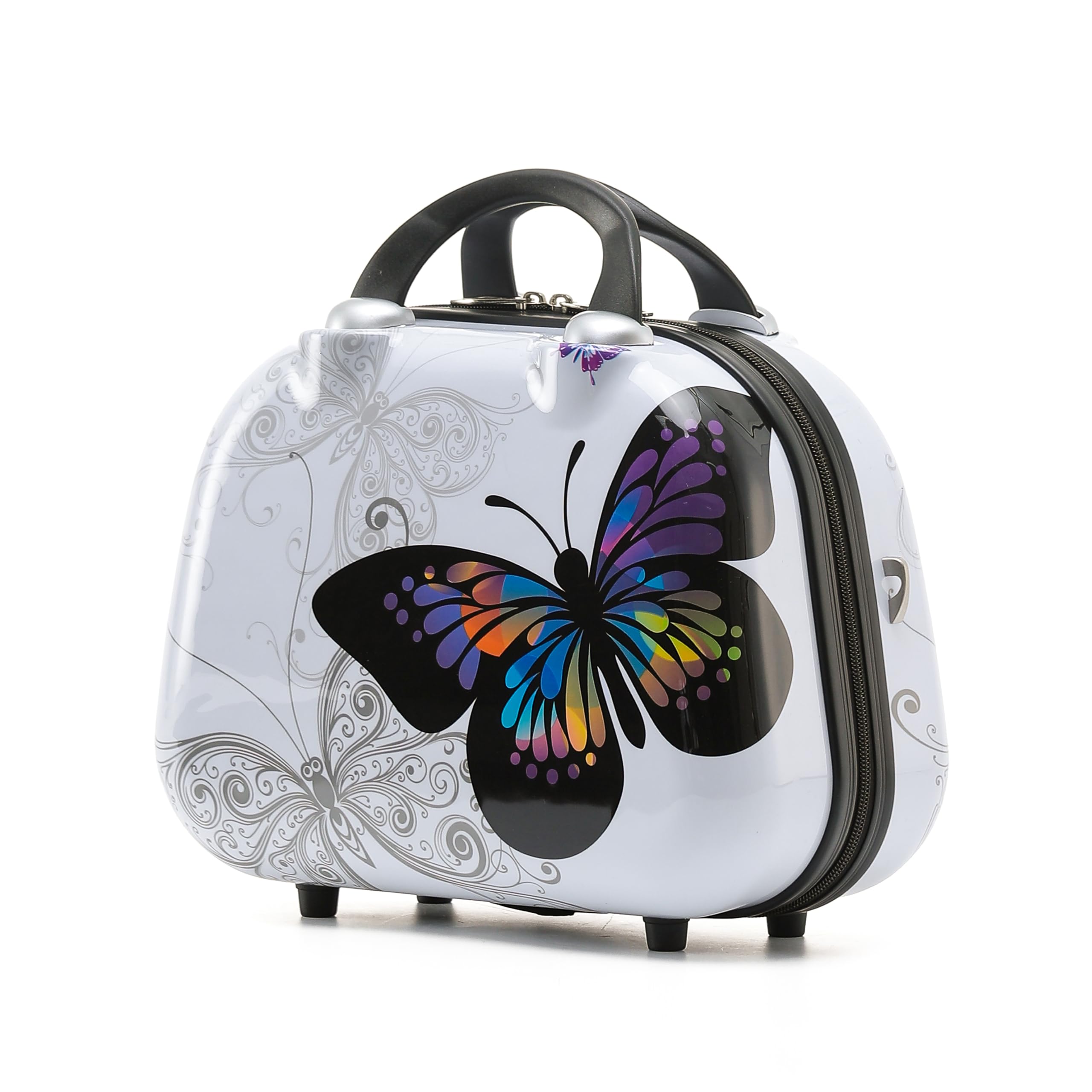 BEIBYE Butterfly TSA-Schloss 4-TLG Reisekoffer Trolley - Robuste Hartschalen inkl. Handgepäck und Beautycase (S, S)