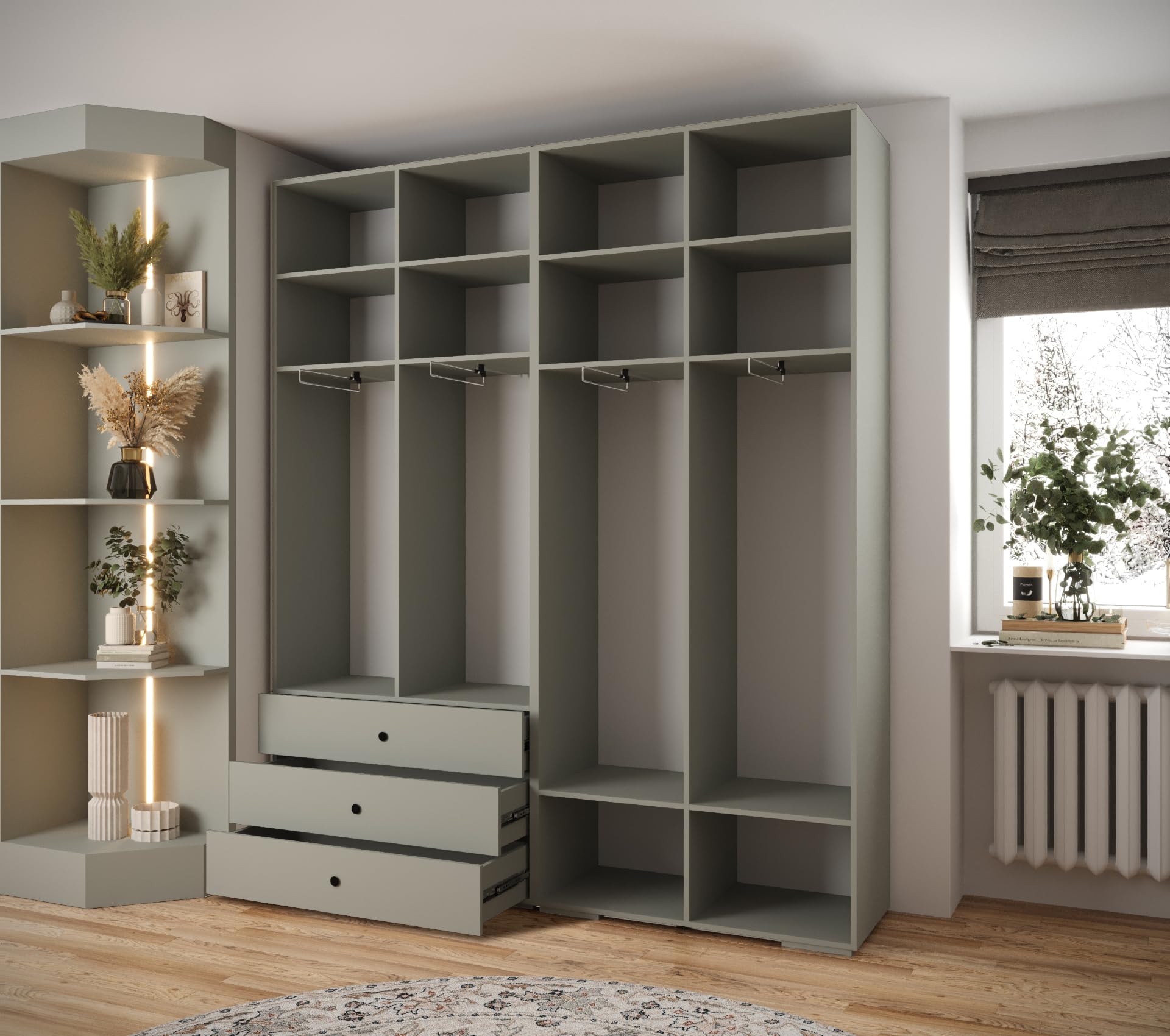 MEBLE KRYSPOL Inova 1 Möbelset - Moderne Garderobe - für Schlafzimmer, Wohnzimmer, Flur, Kinderzimmer - Ankleidemöbel - 236,7x200x47cm - Kaschmir, Handgriff Gold
