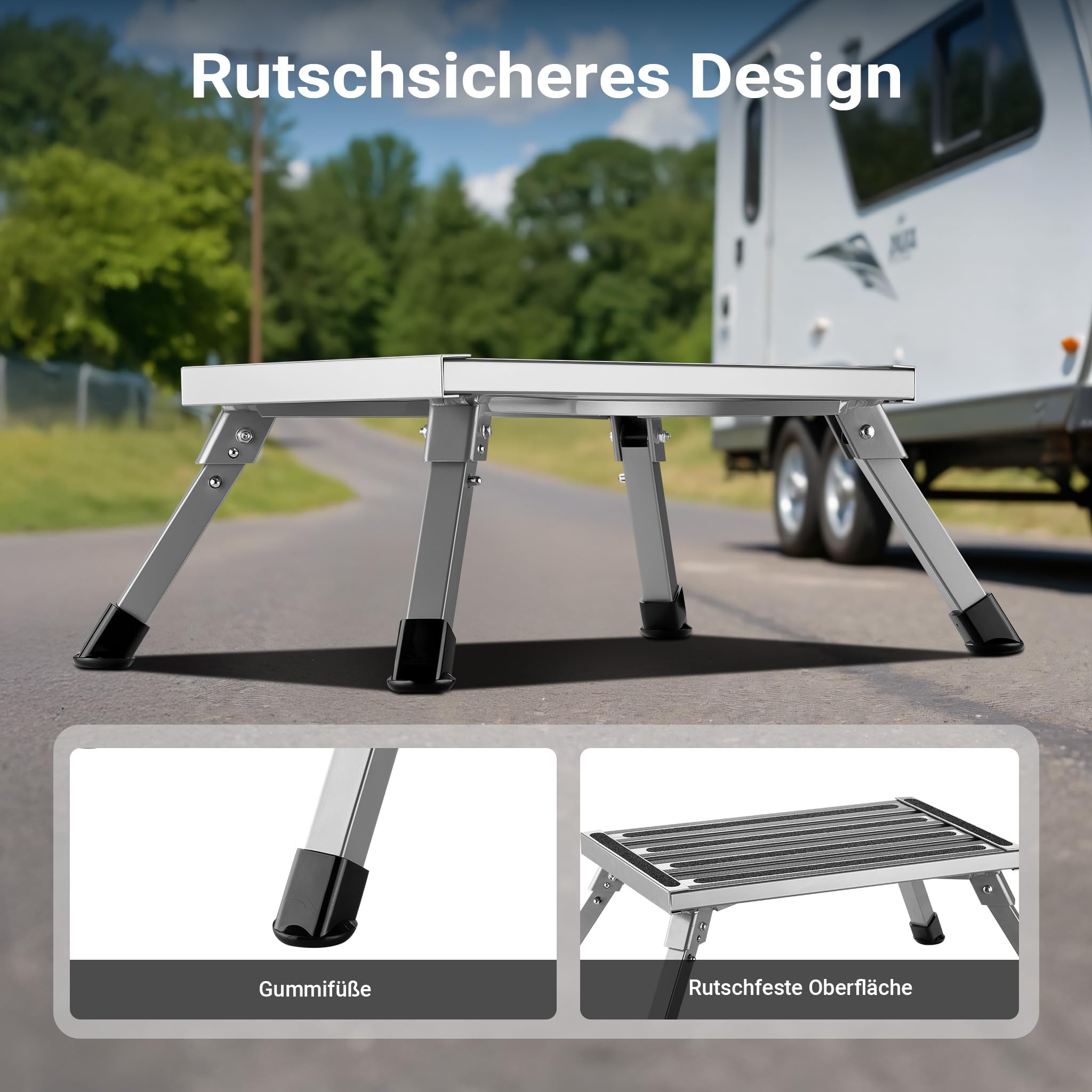 Wiltec Tritthocker klappbar Trittleiter mit 1 Stufe aus Aluminium Camping Klapptritt bis 220 kg mit Rutschfester Oberfläche Hocker faltbar Leiter