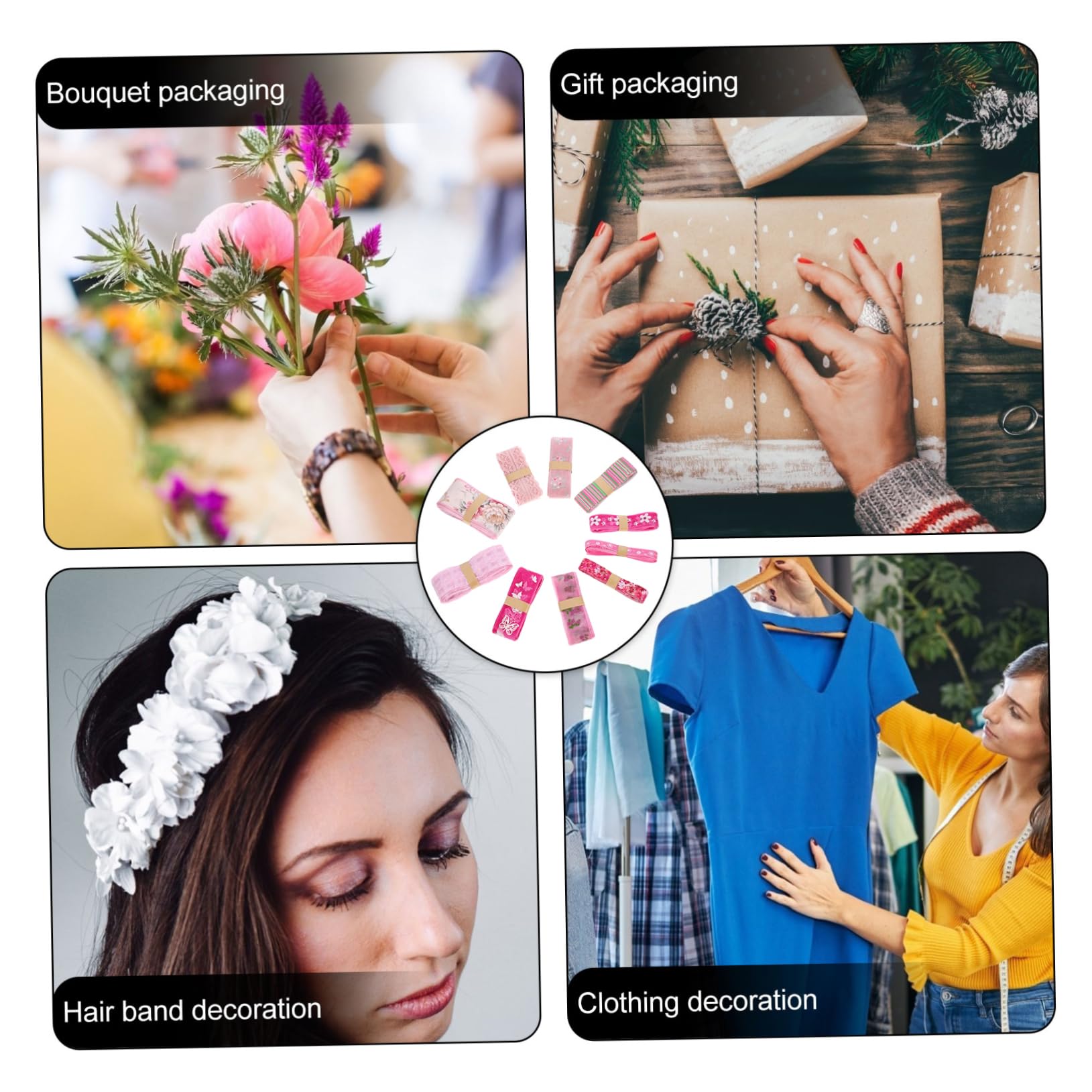 DOITOOL 5 Sätze Blumenmuster Geschenkbänder Mehrzweck Zuschneidbares Bastelband Für Projekte Und Festliche Dekorationen Für Geschenkverpackungen Und Diy Bastelarbeiten 10 Stück * 5