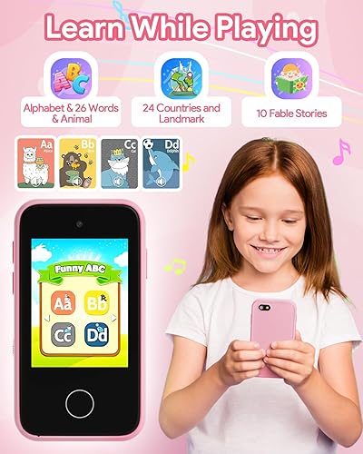 Miniatura 4 de Yuuchoringee Teléfono inteligente para niños para niñas, regalos de aprendizaje para niñas, juguetes con cámara, teléfono para juegos para edades de