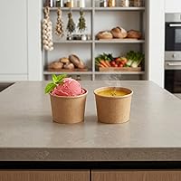 Vista 3 de Lyellfe Paquete de 100 cuencos desechables para helado, 8 onzas, cuencos de papel kraft resistentes con tapas, recipiente de sopa para postre