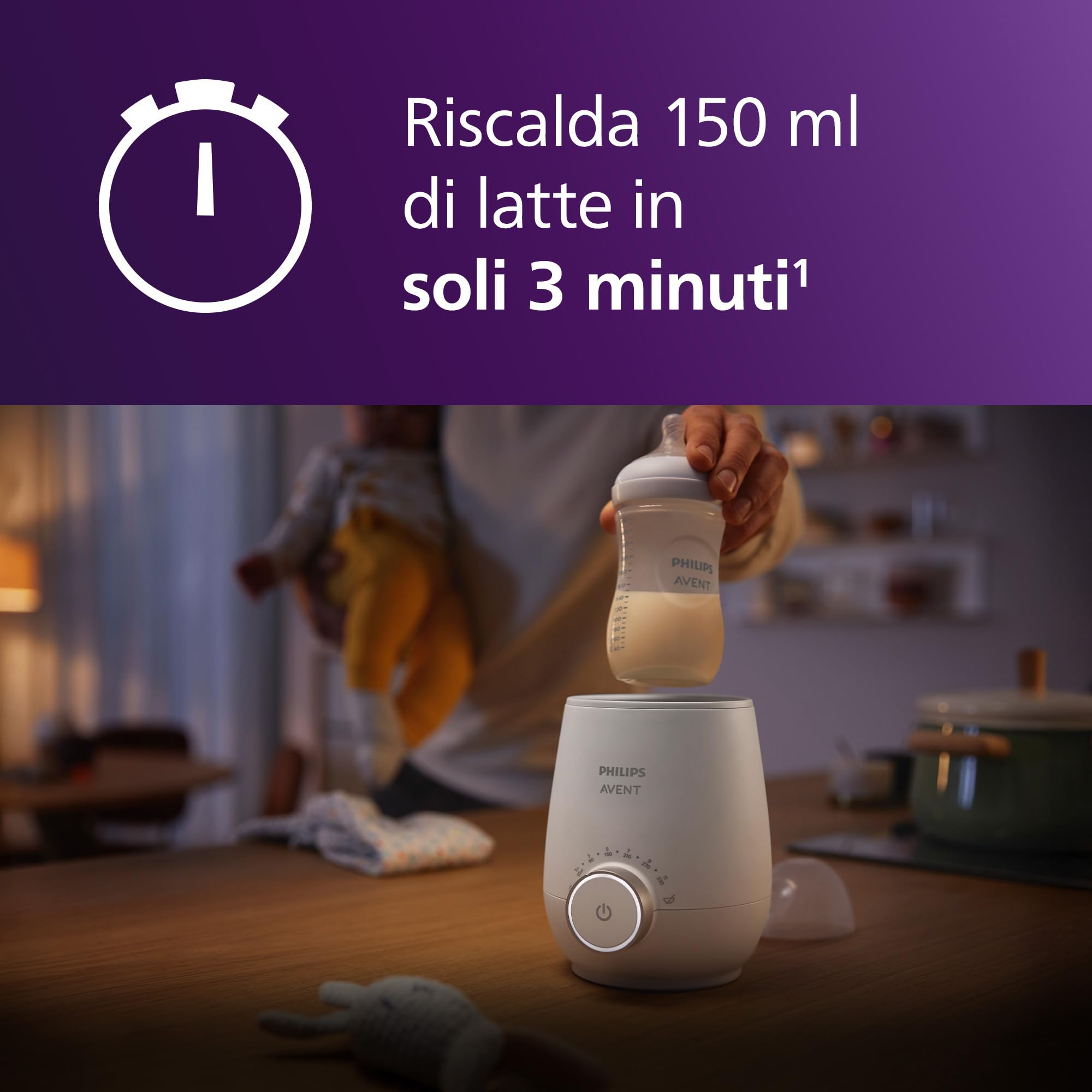 Philips Avent Scaldabiberon Set regalo – Scaldabiberon veloce e biberon Natural Response, controllo temperatura smart, riscaldamento uniforme, spegnimento automatico, SCF358/10