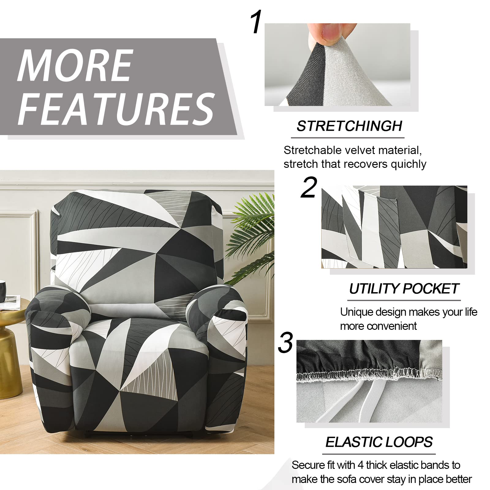 OKYUK Funda de Sillón Relax, Alta Elasticidad para Sillón Relax Reclinable Funda Reclinable 4 Piezas con Bolsillos Laterales, Extraíbles y Lavables Fundas Protector(Space)