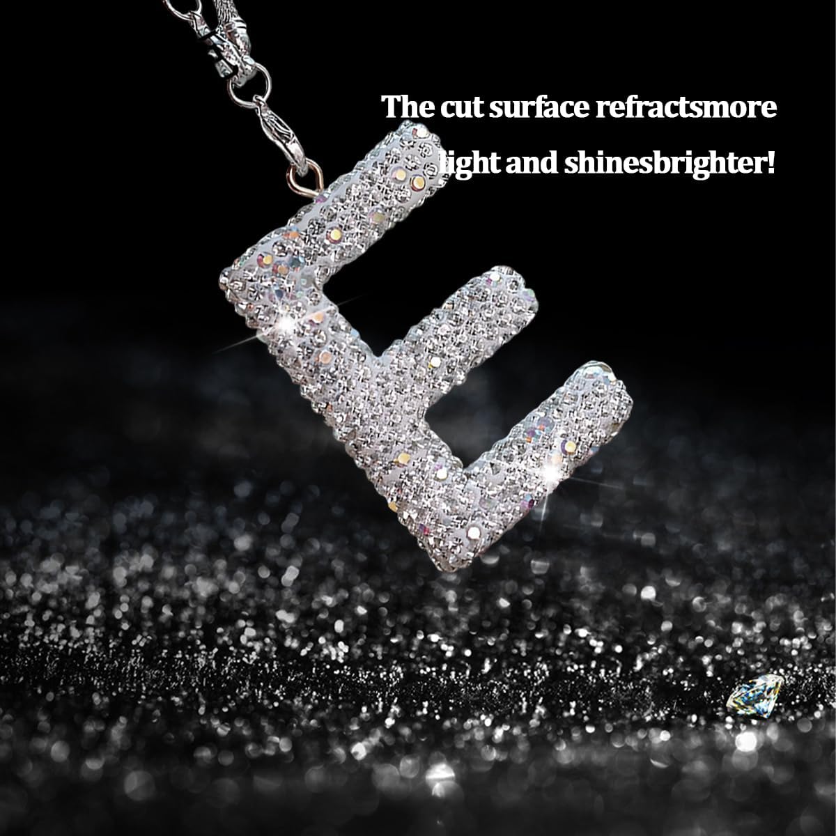 Bling Initial Car Hanging Ornament, Crystal Rhinestone Lucky Letter Vehicle Rear View Mirror Hanger Charm, Cute Shiny Diamond Auto Interior Pendant, Universal for SUV Van Truck (StyleE) image 3