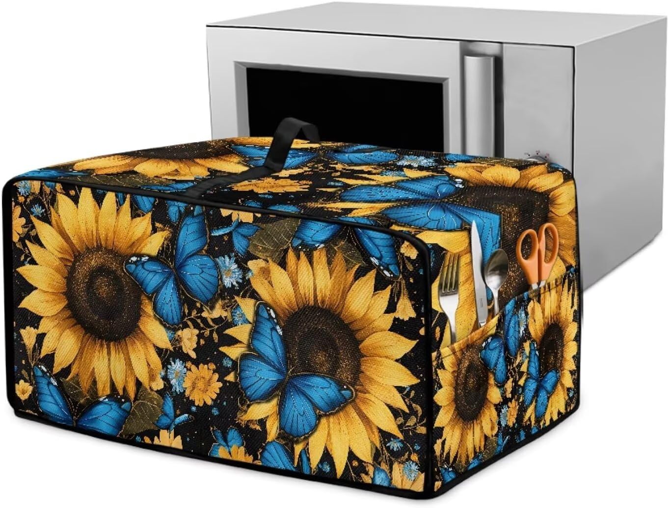Sunflower Butterfly Daisy Print Toaster Oven Cover, Dustproof Kitchen Appliance Cover Heavy Duty Toaster Protection with Storage Bag Kitchen Decoration Accessories, L