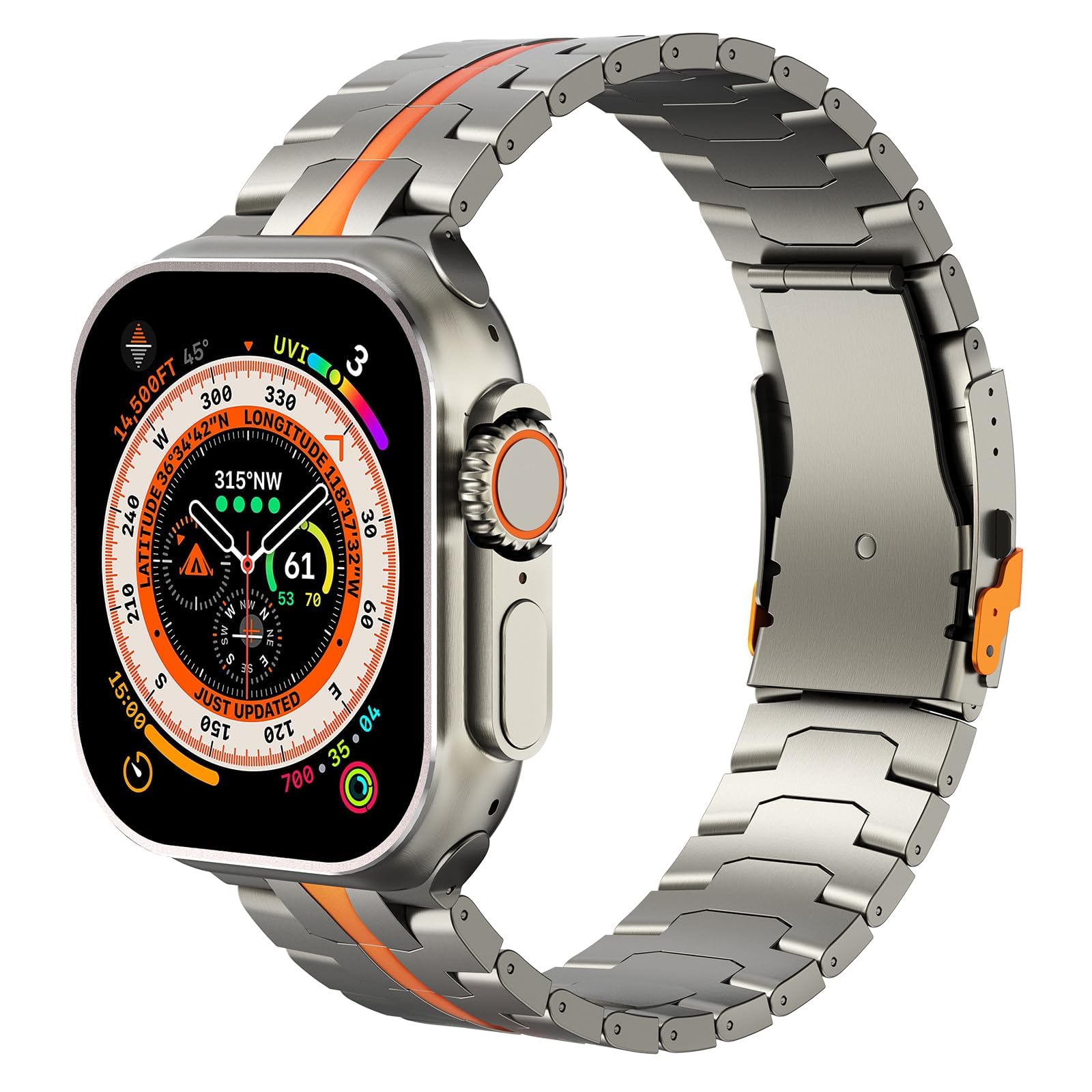 SEURE Titan Armband Kompatibel mit Apple Watch Ultra 2/Ultra 49mm,Serie 10 46mm,Serie 9/8/7 45mm,Serie SE2/6/SE/5/4 44mm, 3/2/1 42mm Edelstahl Gliederarmband Sport Ersatzarmbänder