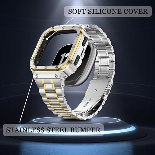 Miniatura 3 de Correa de reloj de acero inoxidable con funda compatible con Fitbit Versa 4Versa 3Versa 2VersaFitbit Versa LiteFitbit Sense 2Sense Bands, pulseras