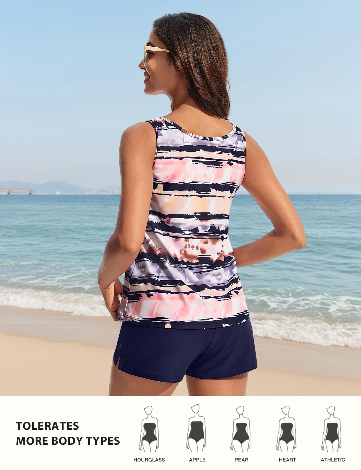 Hanna Nikole Tankini Damen Badeanzug, Bauchweg Zweiteiliger Bademode Set, Push Up Tank Oberteil mit Badeshorts, Sport Badeanzug für Damen Sportliche Strandmode