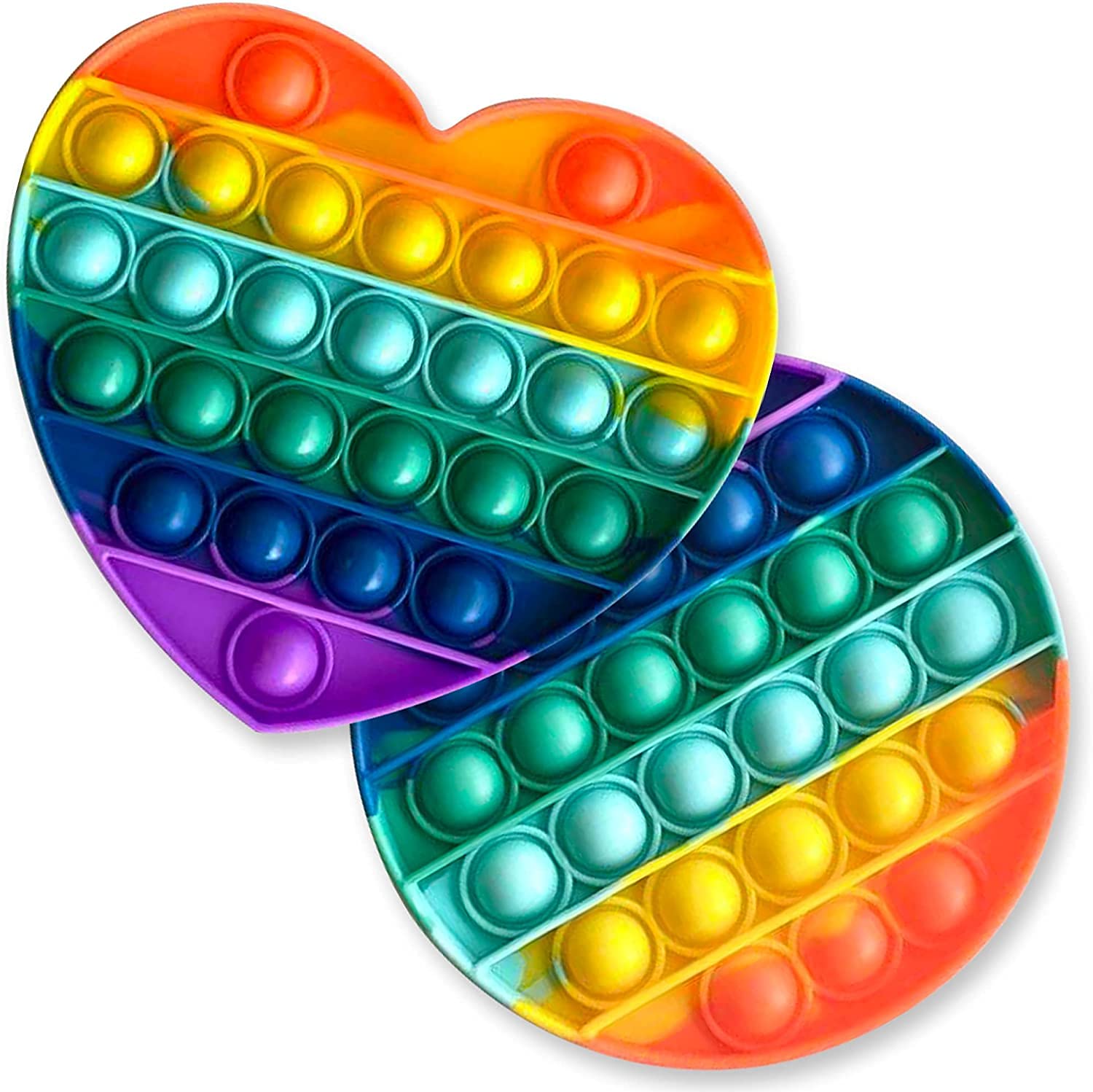 Yicare Pop It Fidget Toys Set 2 Pack Dimple Fidget Toy Toy Circle and Heart Shaped PUSH IT POP Fidget Anti Anxiety and Stress Relief Fidget Popper Beautiful Rainbow Colour Effect
