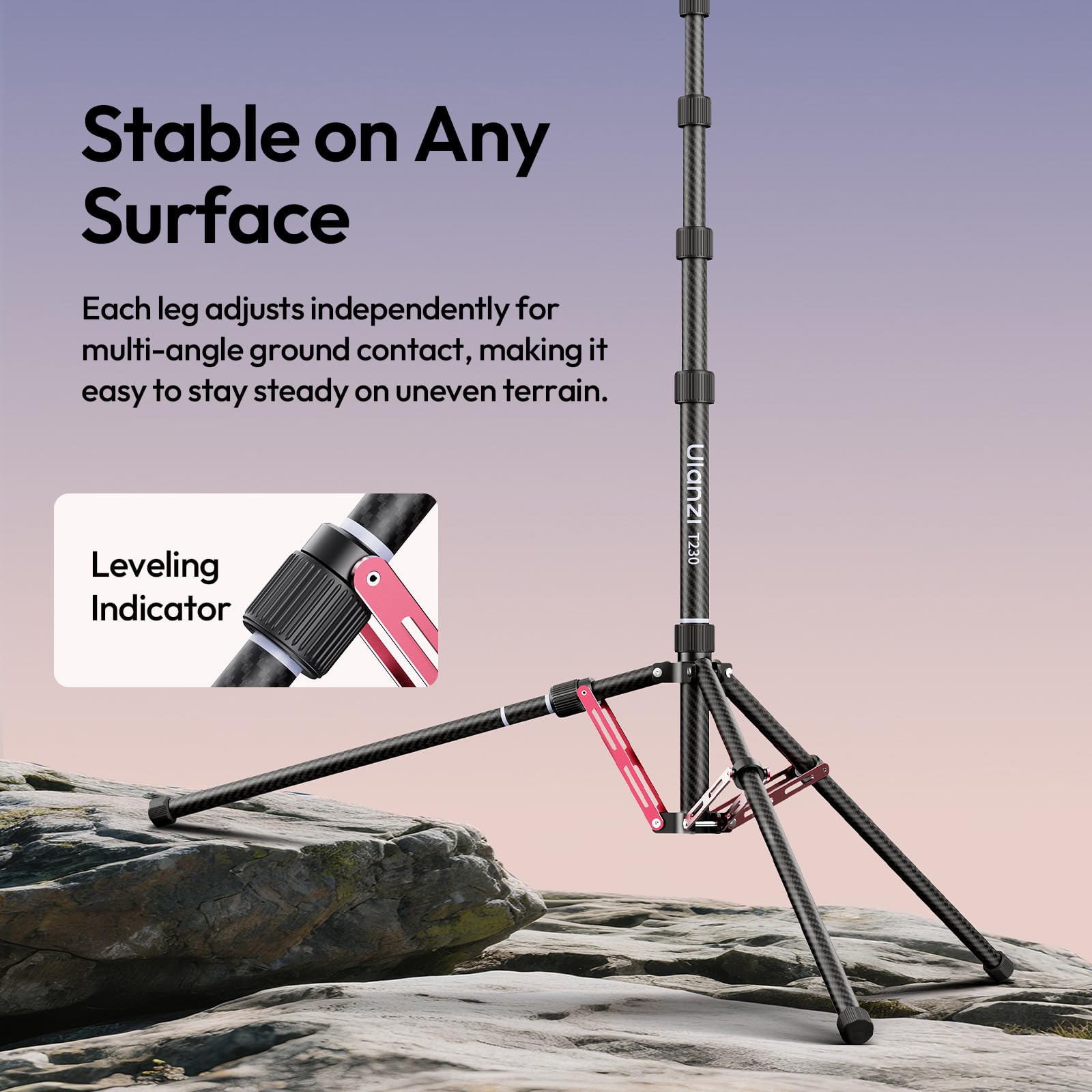 ULANZI Soporte de luz de fibra de carbono T230, trípode ajustable para fotografía con clip de teléfono, trípode resistente de estudio de 230 cm para flash Speedlight, softbox, cámara de luz
