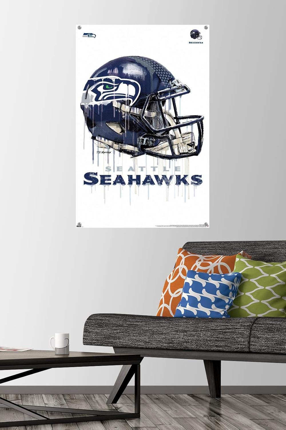 Trends International NFL Seattle Seahawks - Drip Helmet 20 Wall Poster, 22.37" x 34.00", Premium Poster & Push Pin Bundle