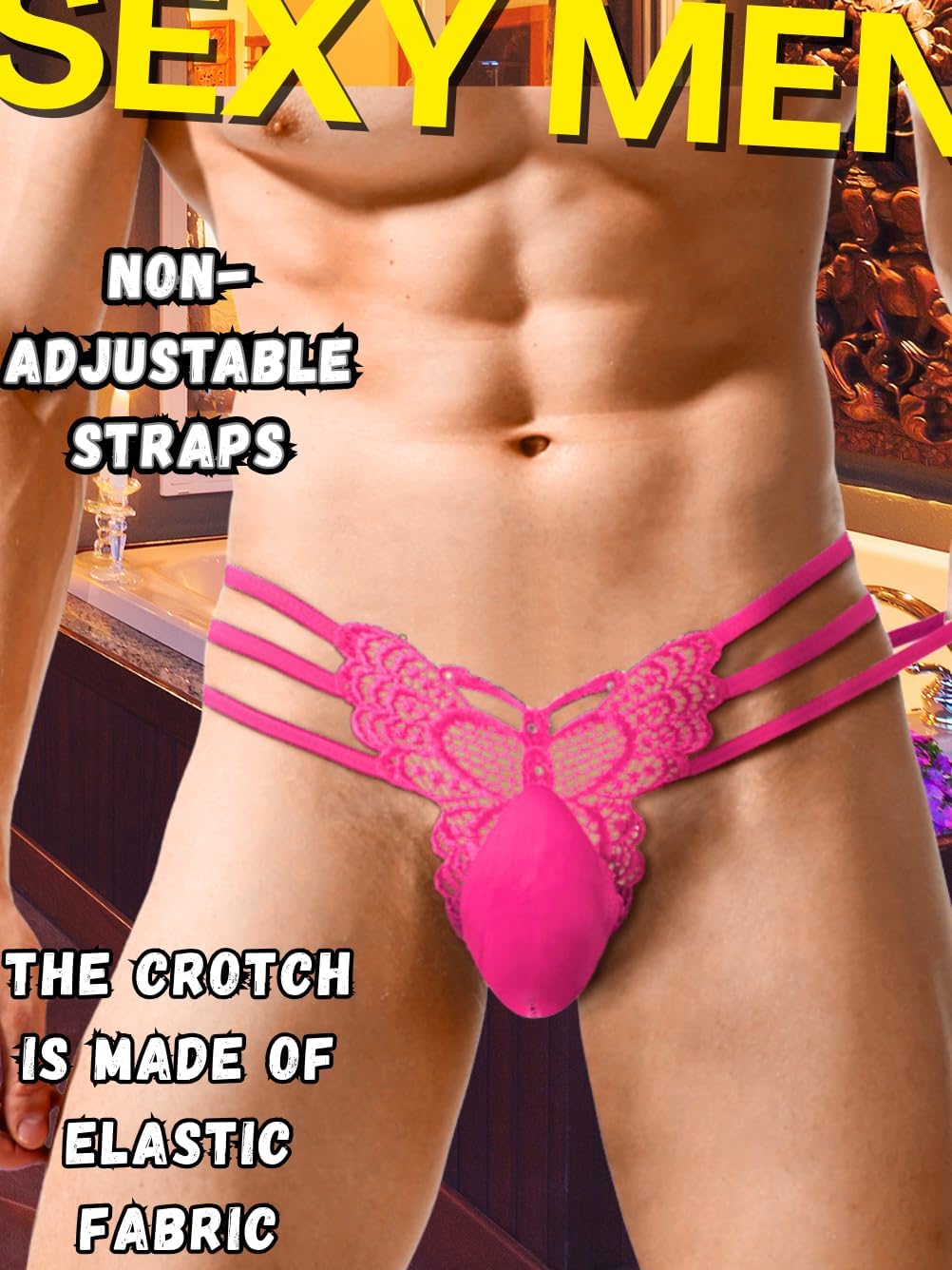 Mens Sexy Butterfly Thong Lingerie, Sissy Floral Lace, Girly String Panties, Low Rise Femboy Underwear - Image 4