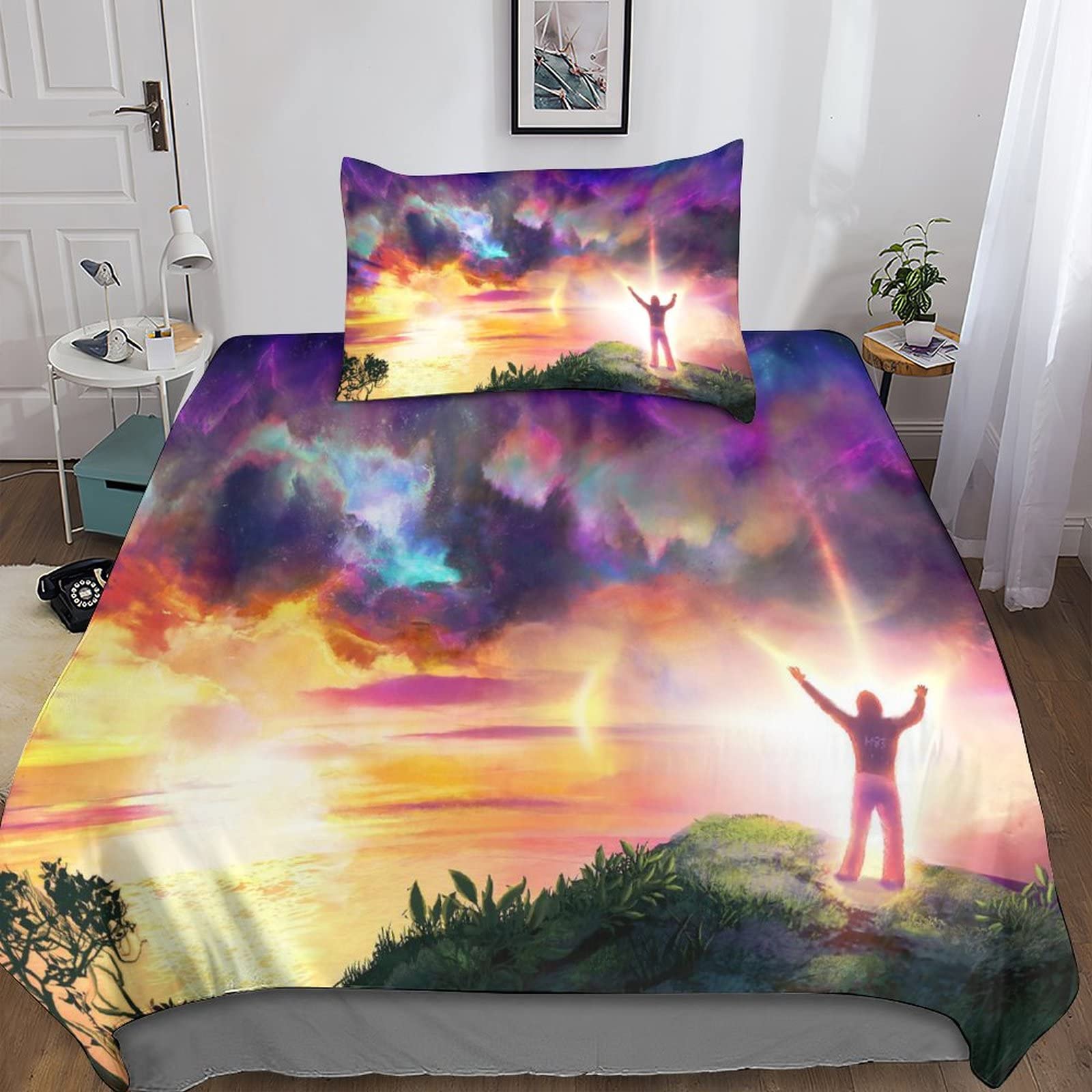 Housse de couette galaxie 3D anti-plis en microfibre pour lit simple enfant