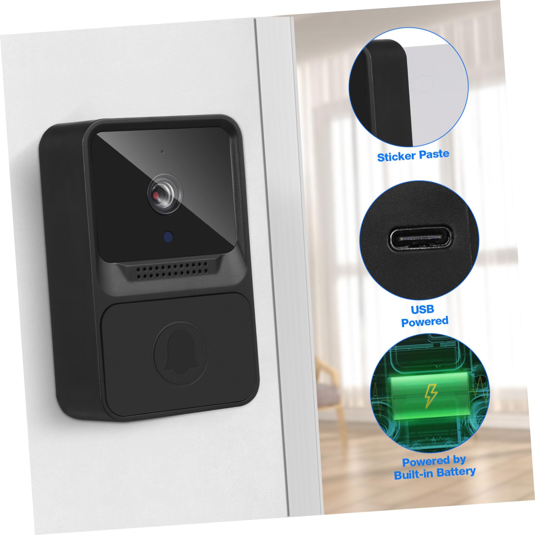 HOMSFOU 2piezas Timbre Inteligente Wifi Video Intercomunicador Bidireccional Instalación Sencilla Consumo Para Hogar Oficina y Apartamentos