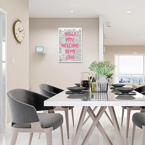 Miniatura 8 de Pósteres retro de Hello Mtv Welcome To My Cun, diseño de periódico de fuente rosa, arte de pared de afirmación positiva de los años 70, impresiones