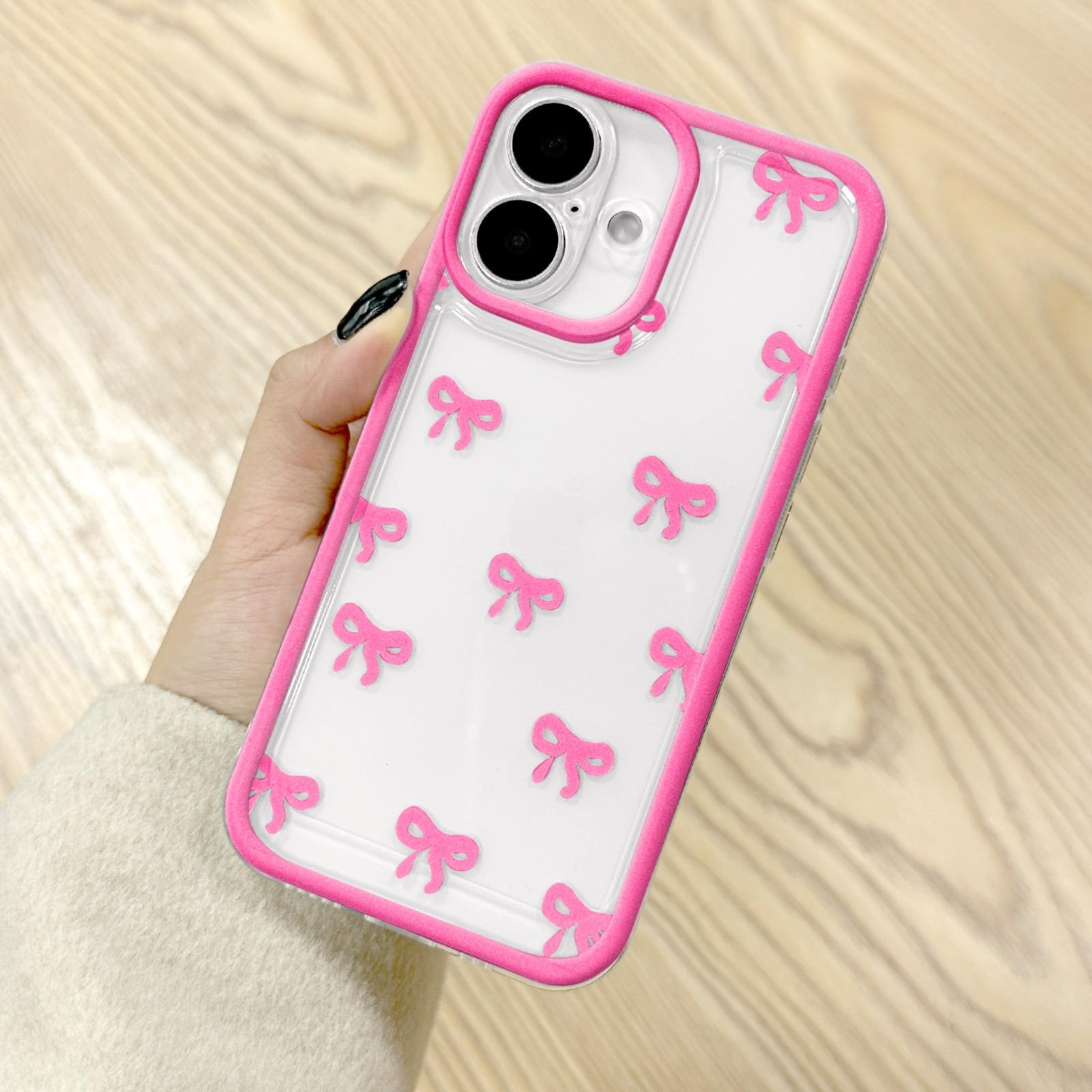 EYZUTAK Case for iPhone 16 Plus, Clear Cute Ribbon Bowknot Pattern Aesthetic Transparent Phone Case Raised Camera Protection Stylish Slim Soft Durable