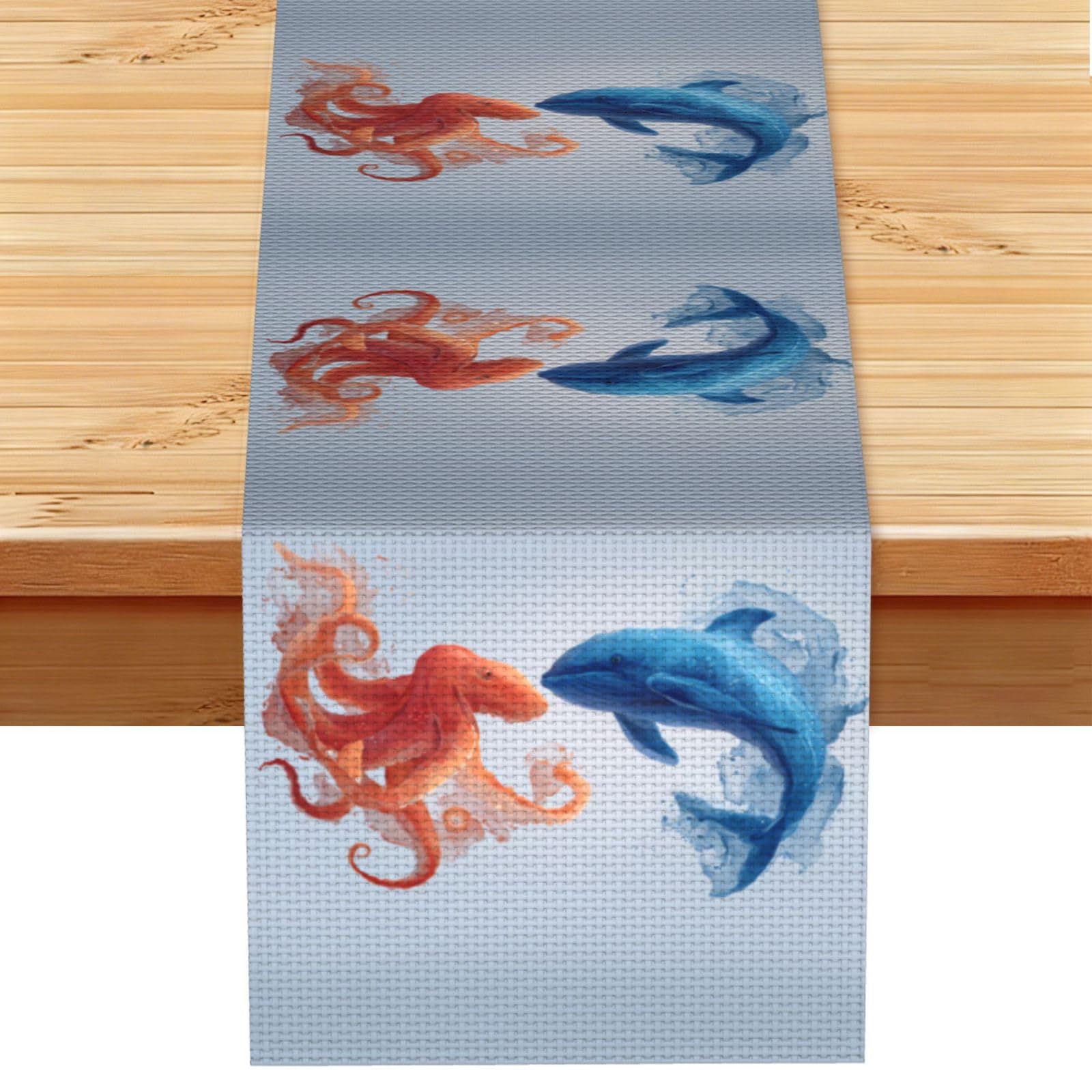 Undersea animals fighting Linen Feel Table Runner Wedding Party Home Decoration