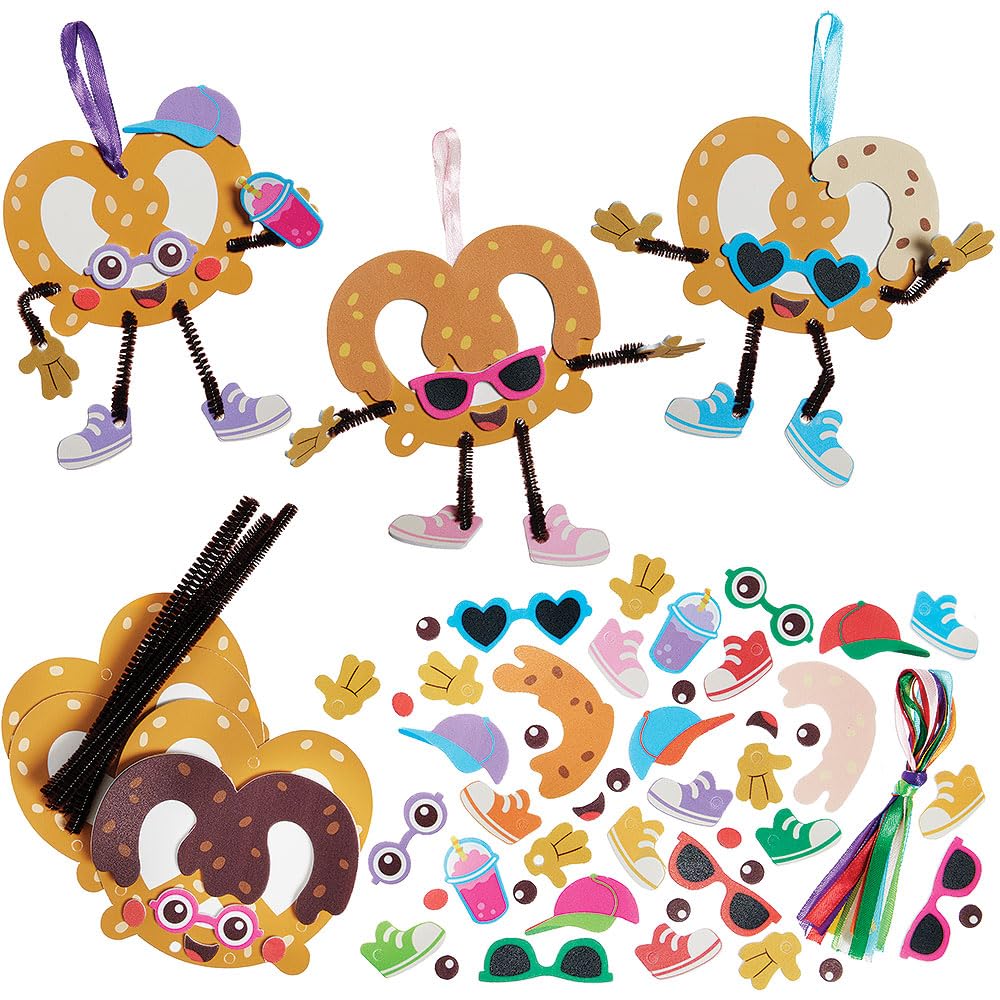 Baker Ross WA130 Pretzel Mix & Match Decoration Kits - Pack of 8, Fun Foam Craft Kits with Pipe Cleaners for Kids