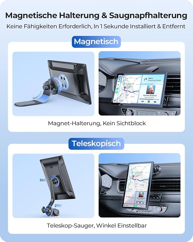Krunia 9 Inch Wireless CarPlay Display 60FPS Android Auto GPS Navigáció Mágneses Tartó