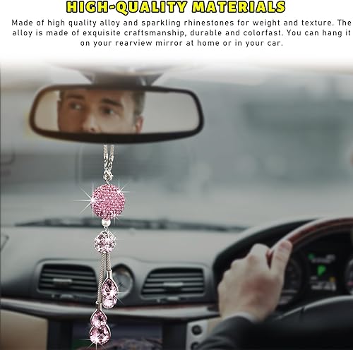 Miniatura 5 de Suvnie Bling Ball and Drops - Colgante colgante de automóvil, adorno de espejo retrovisor automático de cristal para mujeres y niñas, accesorios