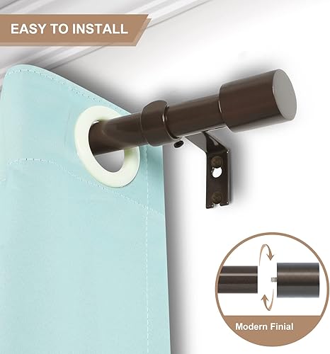 Miniatura 4 de Paquete de 2 barras de cortina de bronce para ventanas de 28 a 48 pulgadas, barras de cortina resistentes de 1 pulgada de diámetro, barra de cortina