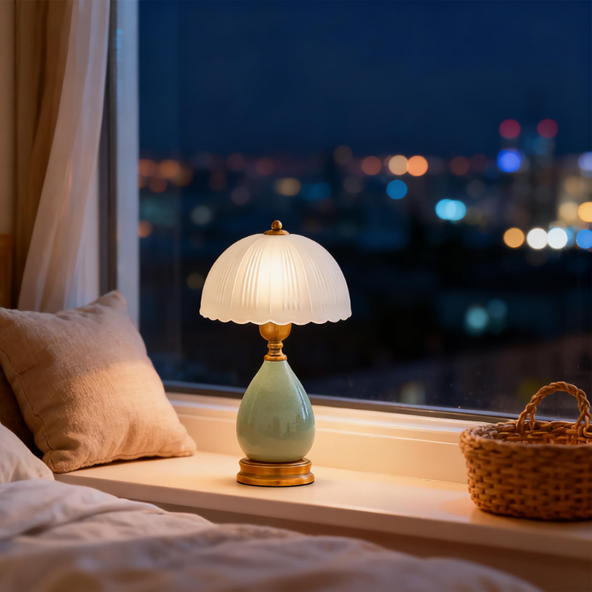 XINYASEE lámpara de mesa de cerámica,lámpara de cabecera,Lámparas de sobremesa con pantalla de vidrio esmerilado,Lámpara de noche,E27lámpara de mesilla de noche para salón dormitorio (Turquesa)
