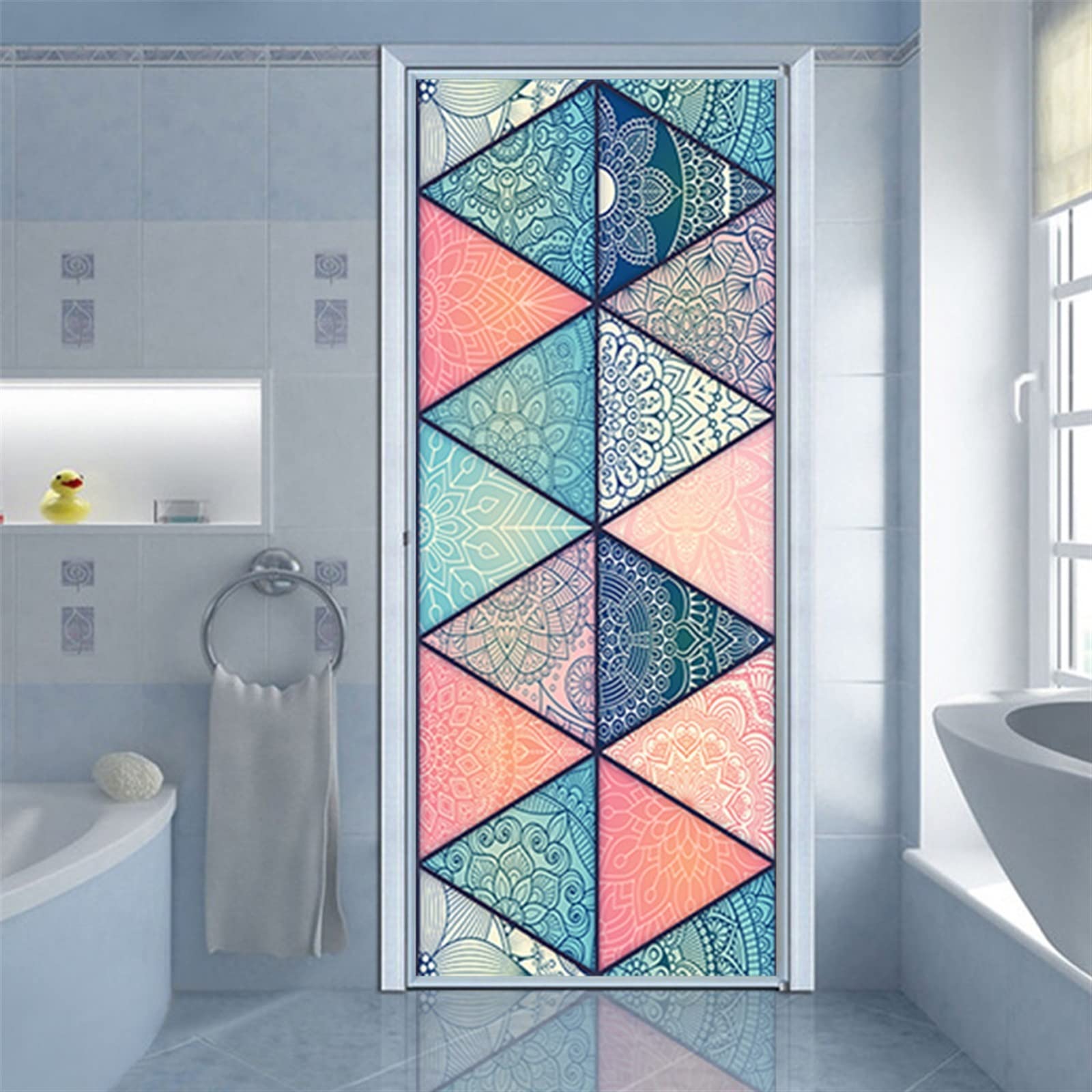 Sticker de porte moderne effet verre géométrique, décoration murale auto-adhésive couleur Y