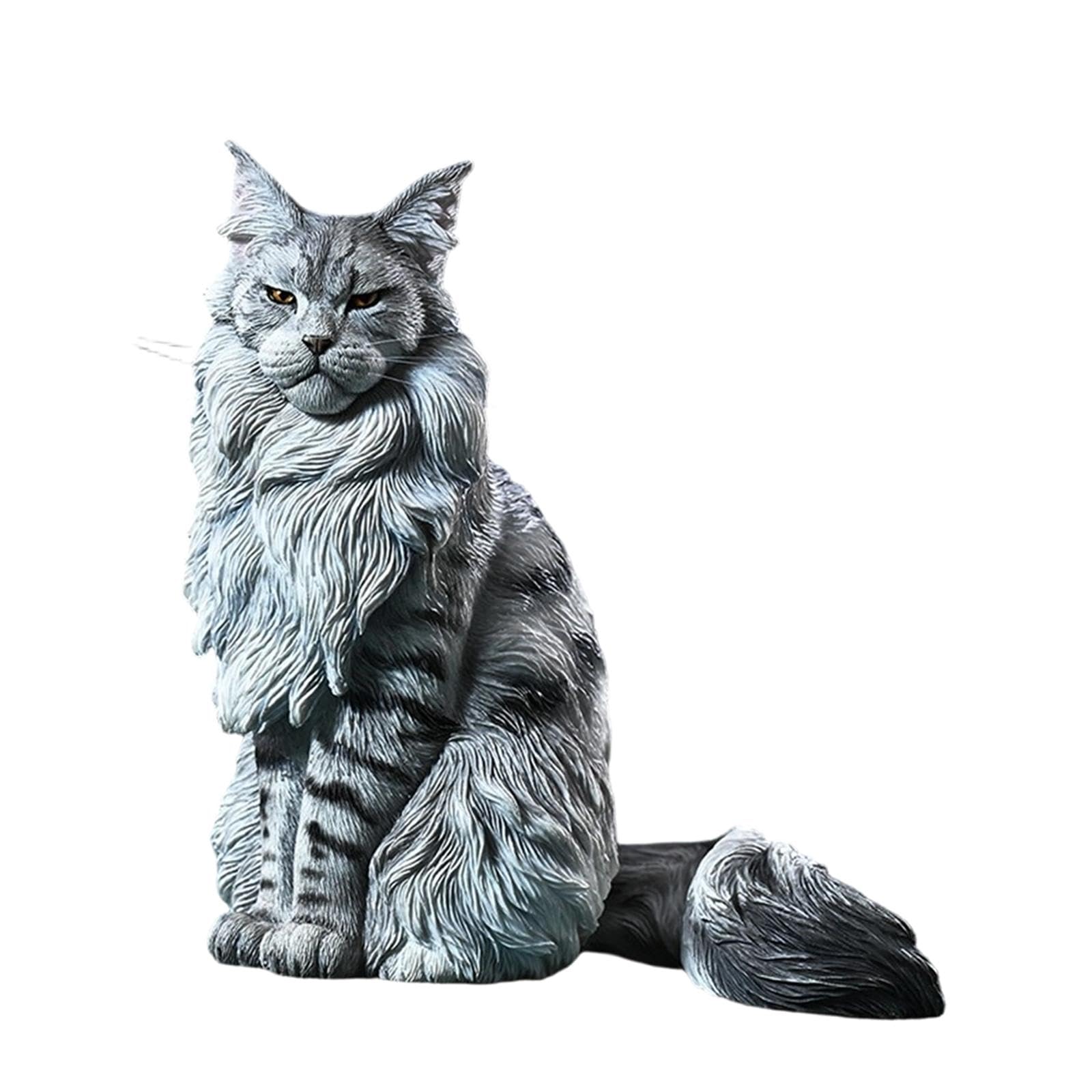 HouseVibe Maine Coon Sitting Figurine, Realistic Resin Statue, Lawn Ornament for Living Room, Garden, Home, Bookshelf- Style C