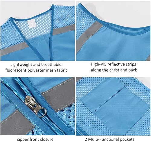 Miniatura 5 de TopTie Chaleco de seguridad de malla con cremallera, chaleco de uniforme de voluntario del equipo, chaleco reflectante para correr con bolsillos,