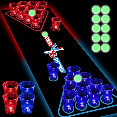 HIOHWEFH Juego de alfombrillas de mesa de 71 x 23 pulgadas, juego de pong portátil brillante para juegos de fiesta, festivales de fiesta que brillan