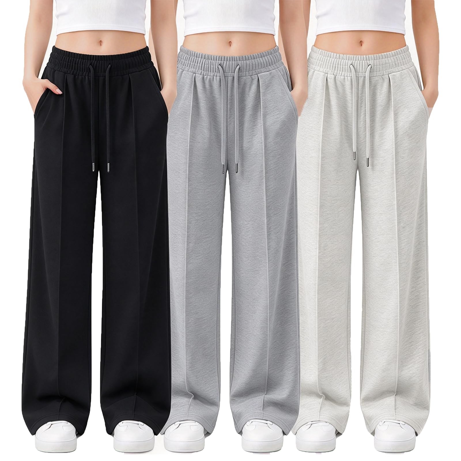 EXARUS Girls Sweatpants Front Seam Wide Leg Sweat Pants Baggy Casual