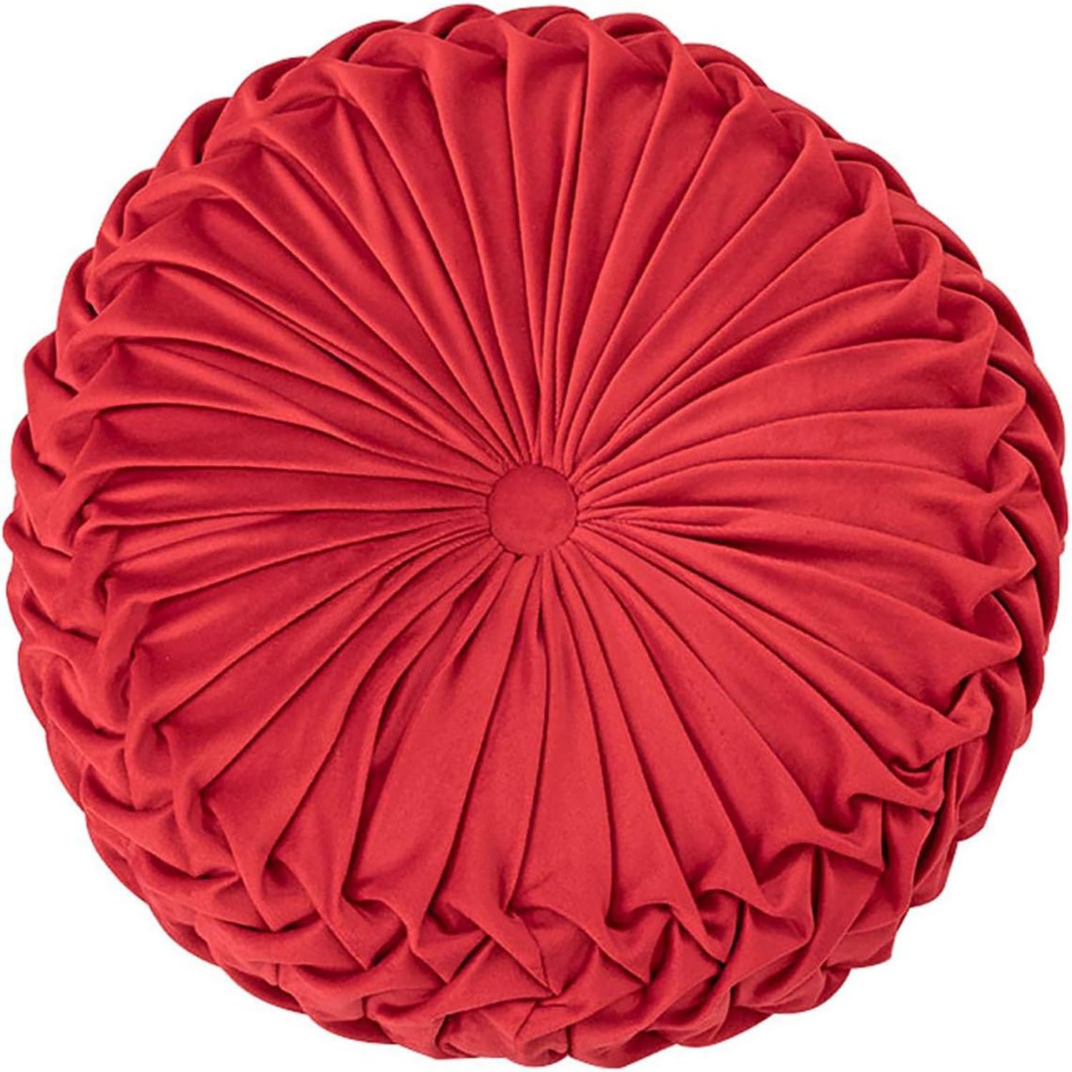 Odaima Red Round Pillows Velvet Pleated Circle Pillow Chair Cushion Floor Pillows Home Decorations, For Living Room Couch Chair Bed Car(Red)