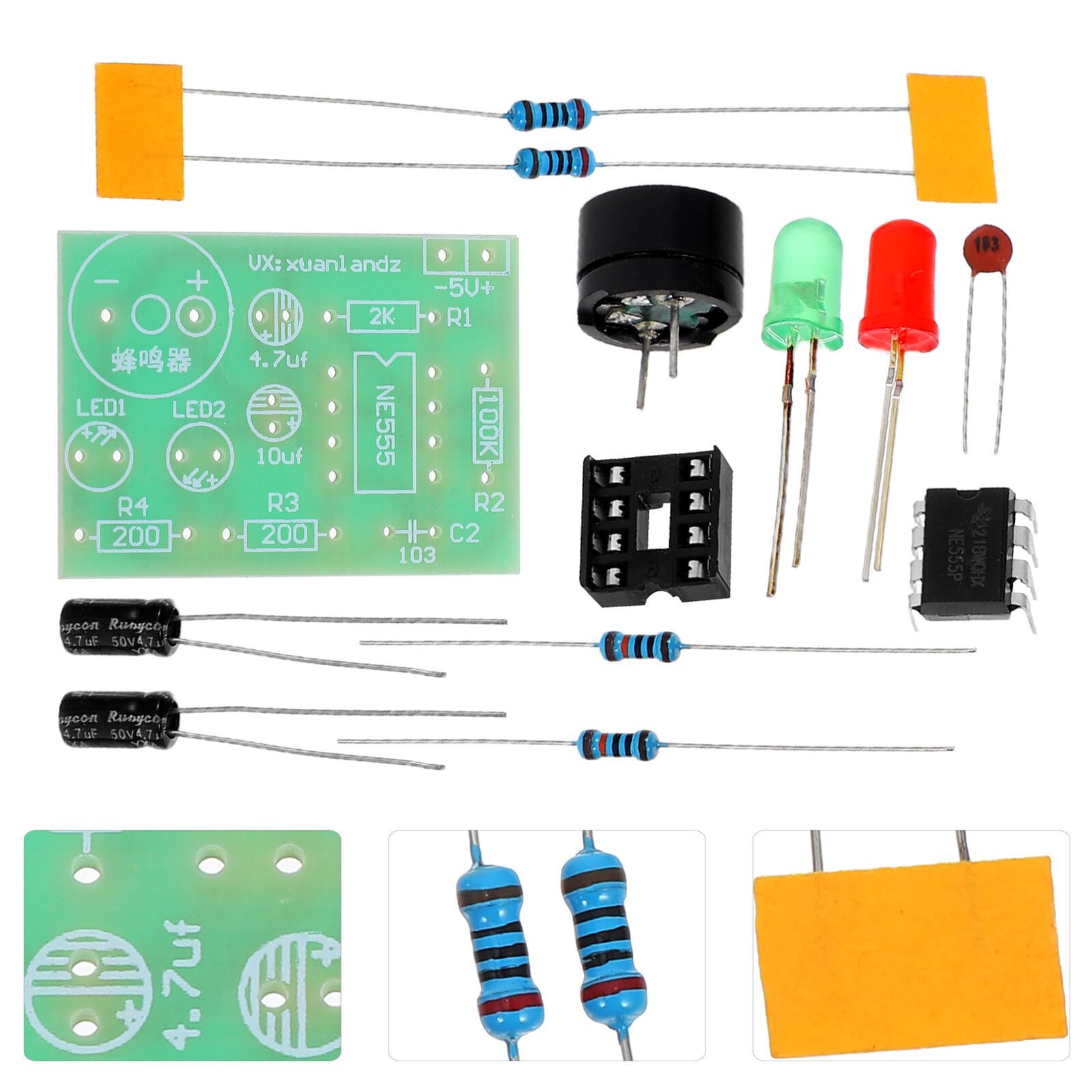 Yardenfun Kit Timer 555 Ne555 Circuito Lampeggiante a Led, Suite Fai da Te Elettronica Componenti Robusti e Istruzioni Passo Passo, per Allenamento Saldatura e Progetto Educativo 3 Pezzi
