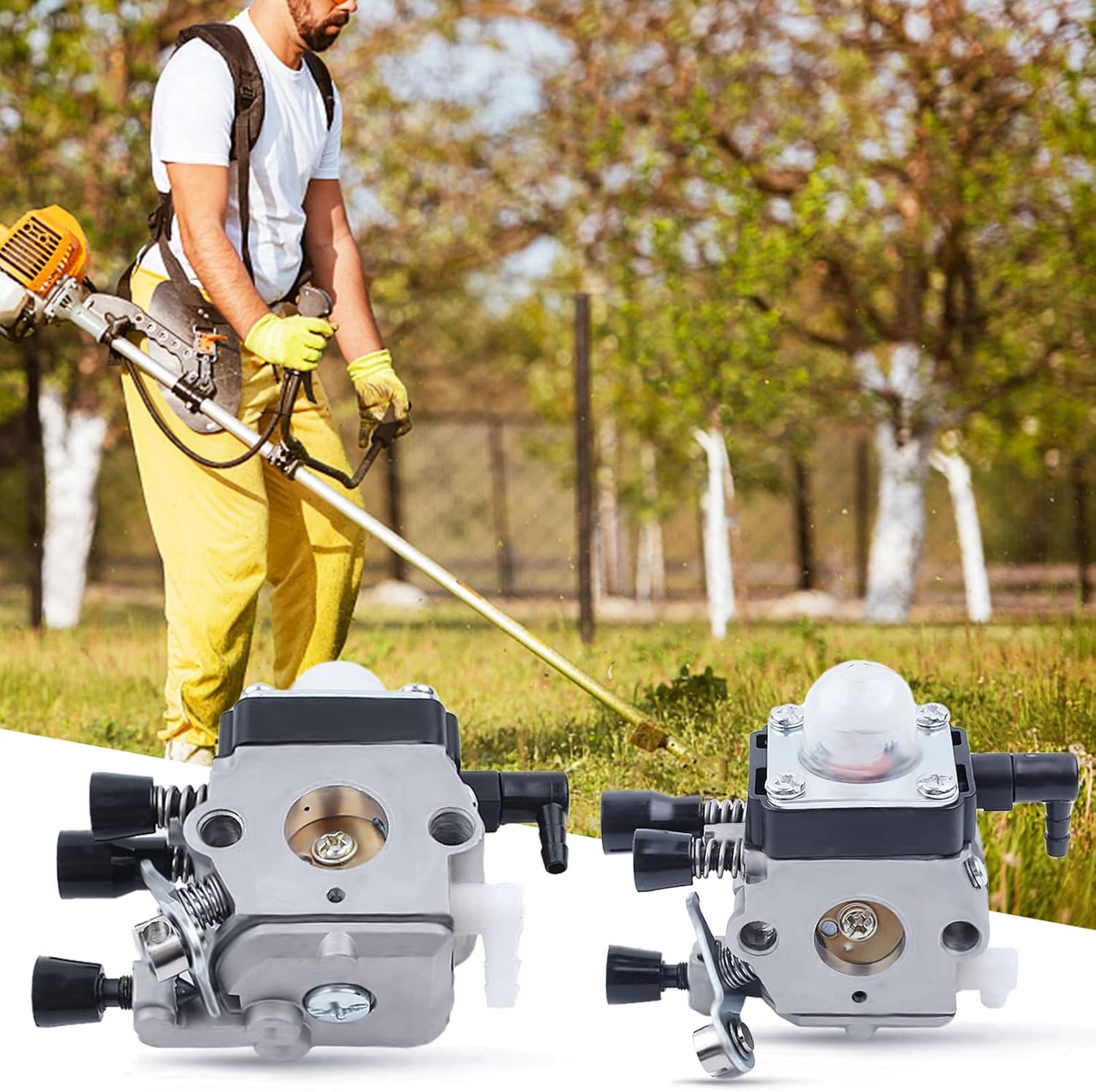 Adefol C1Q-S97 Carburetor and Recoil Pull Starter Kit with Fuel Line+ Primer Bulb+ Fuel Filter+ Spark Plug for STIHL String Trimmer Weed Eater FS38 FS45 FS46 FS55 KM55 HL45 FS45L FS45C