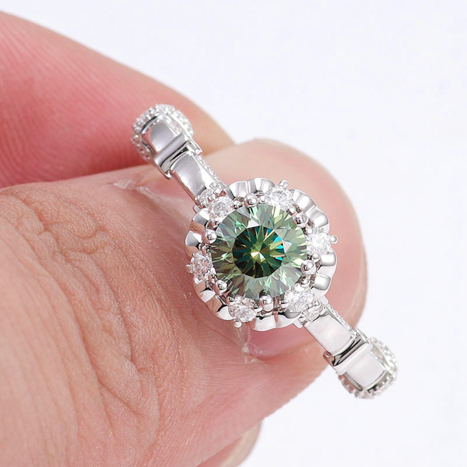 18K Weißgold Ring Damen 750 Echtgold, Hochzeitsringe Verlobungsringe Trauringe Elegant Blume mit 1ct–3ct Rund Labor Erstellt Smaragd und Moissanit Eheringe für Frauen Weißgold