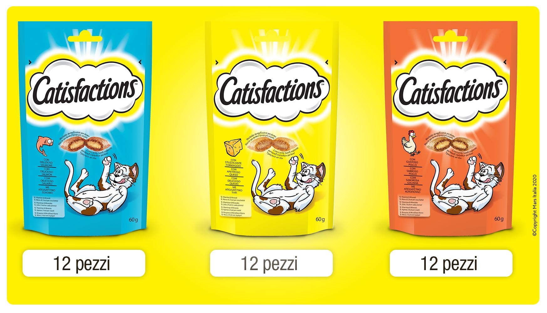 Catisfactions Verschiedene Snacks für Katzen, gemischte Box mit 3 Geschmacksrichtungen, 36 Stück