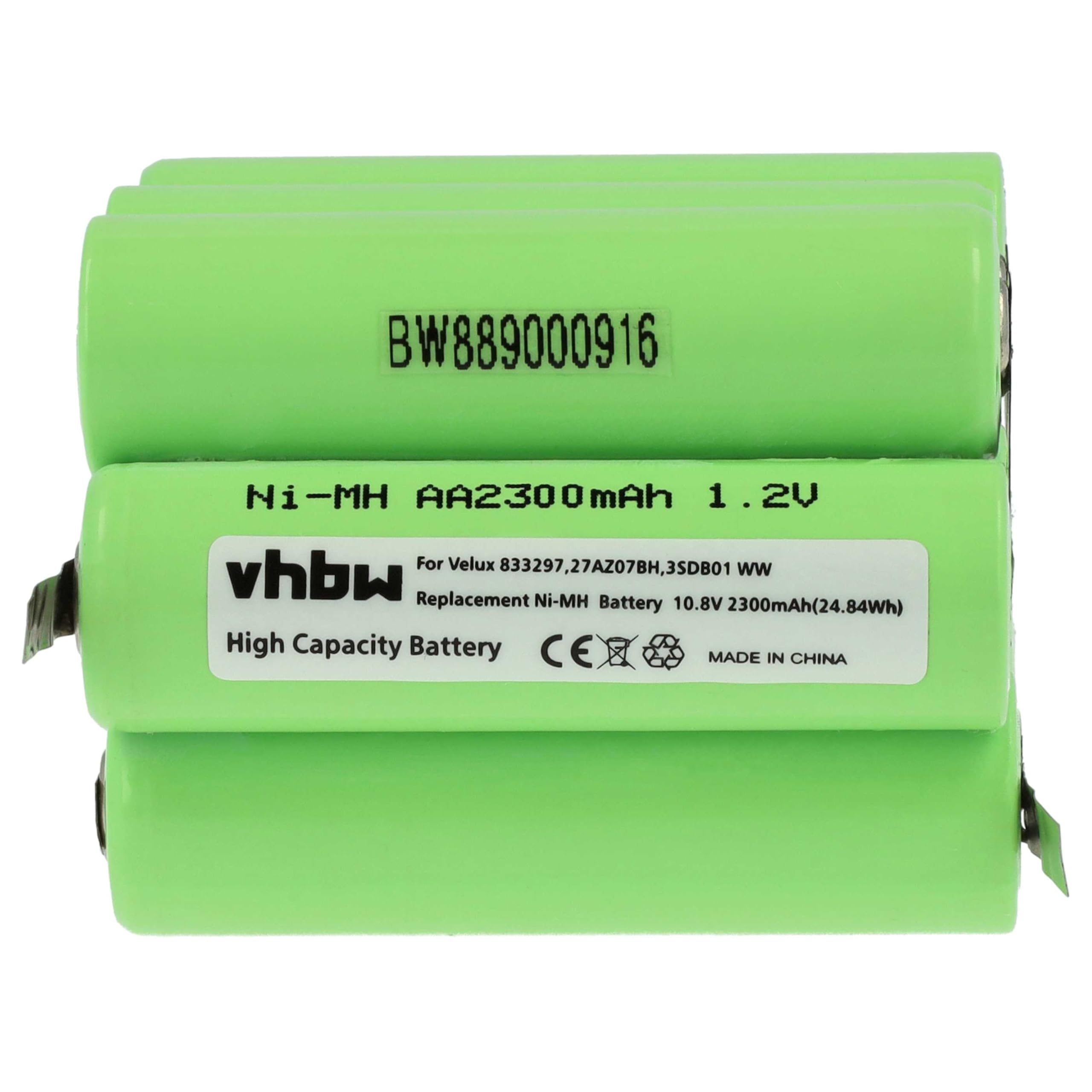 vhbw Akku Ersatz für 27AZ07BH, 3SD B01 WW, 833297 für Dachfensterrollladen (2300mAh, 10,8V, NiMH)