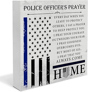 Police Officer Gifts for Women Men, Police Graduation Gift, Prayer for Policeman Wooden Decorative Sign, Home Decoration for Desk Table Shelf 5 x 5 Inches