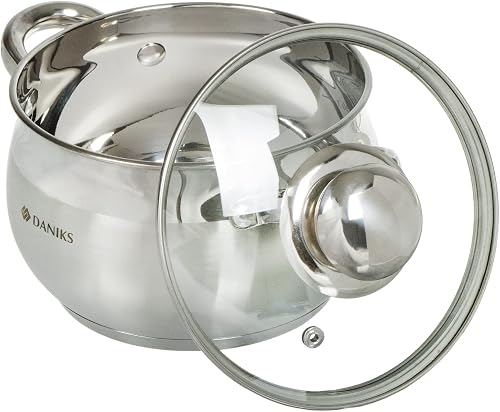 Daniks Classic Lot de 6 casseroles à induction en acier inoxydable avec couvercle - Pour tous types de feux - 2 L Ø 16 cm + 3 L Ø 18 cm + 4 L Ø 20 cm - 9