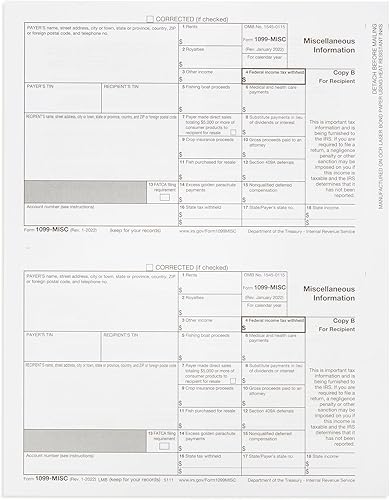 Miniatura 4 de Blue Summit Supplies 1099 MISC - Paquete de 5 formularios de impuestos, paquete de 12 paquetes de formularios láser diseñados para QuickBooks y