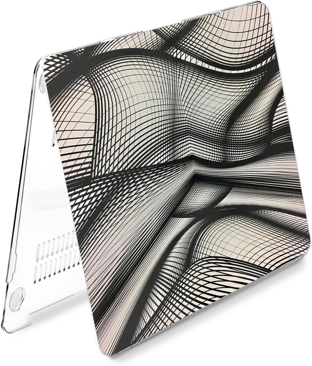 Hard Case Compatible for MacBook Pro 16 14 M3 M2 2023 M1 Pro 13 2022 Air 13 2021 Retina 2020 Mac 11 12 Abstract Digital Design Touch Bar Lines Drawing Cover Print Landscape Black t0053
